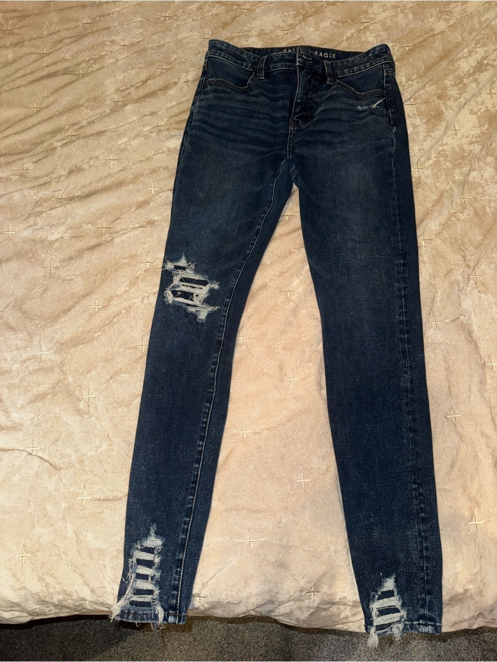 American Eagle Outfitters Dark Blue Distressed Skinny Jeans